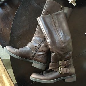 Enzo Angiolini Tall Brown Leather Buckled Boot